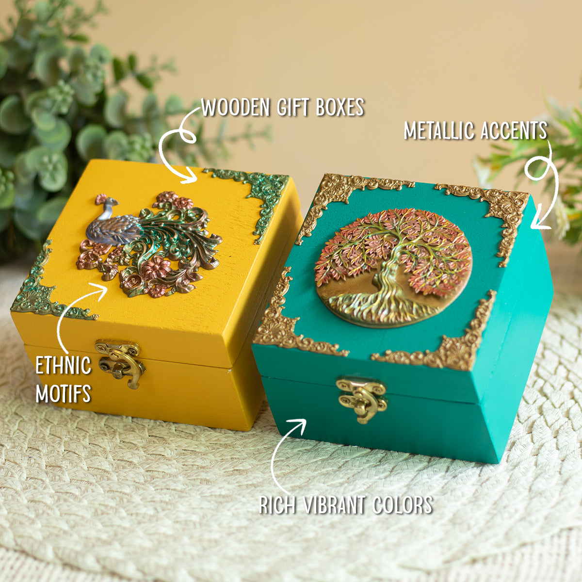 The Festive Boxes - set of 2 (Saffron Yellow & Teal)