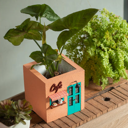 Cafe Planter (Peach & Teal)