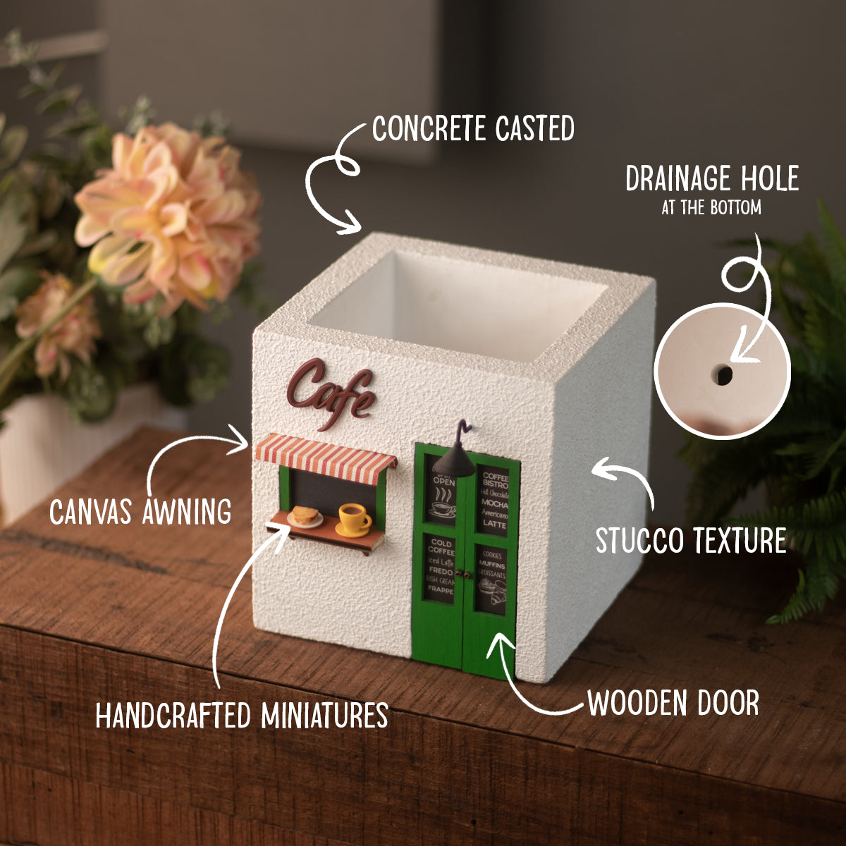Cafe Planter (White & Green)