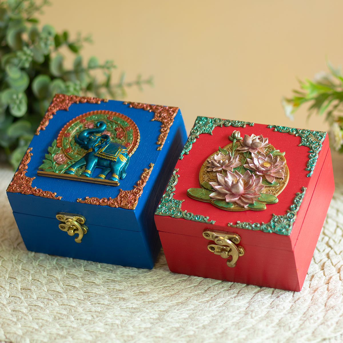 The Festive Boxes - Set of 2 (Royal Blue & Crimson Red)