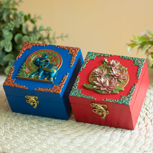 The Festive Boxes - Set of 2 (Royal Blue & Crimson Red)