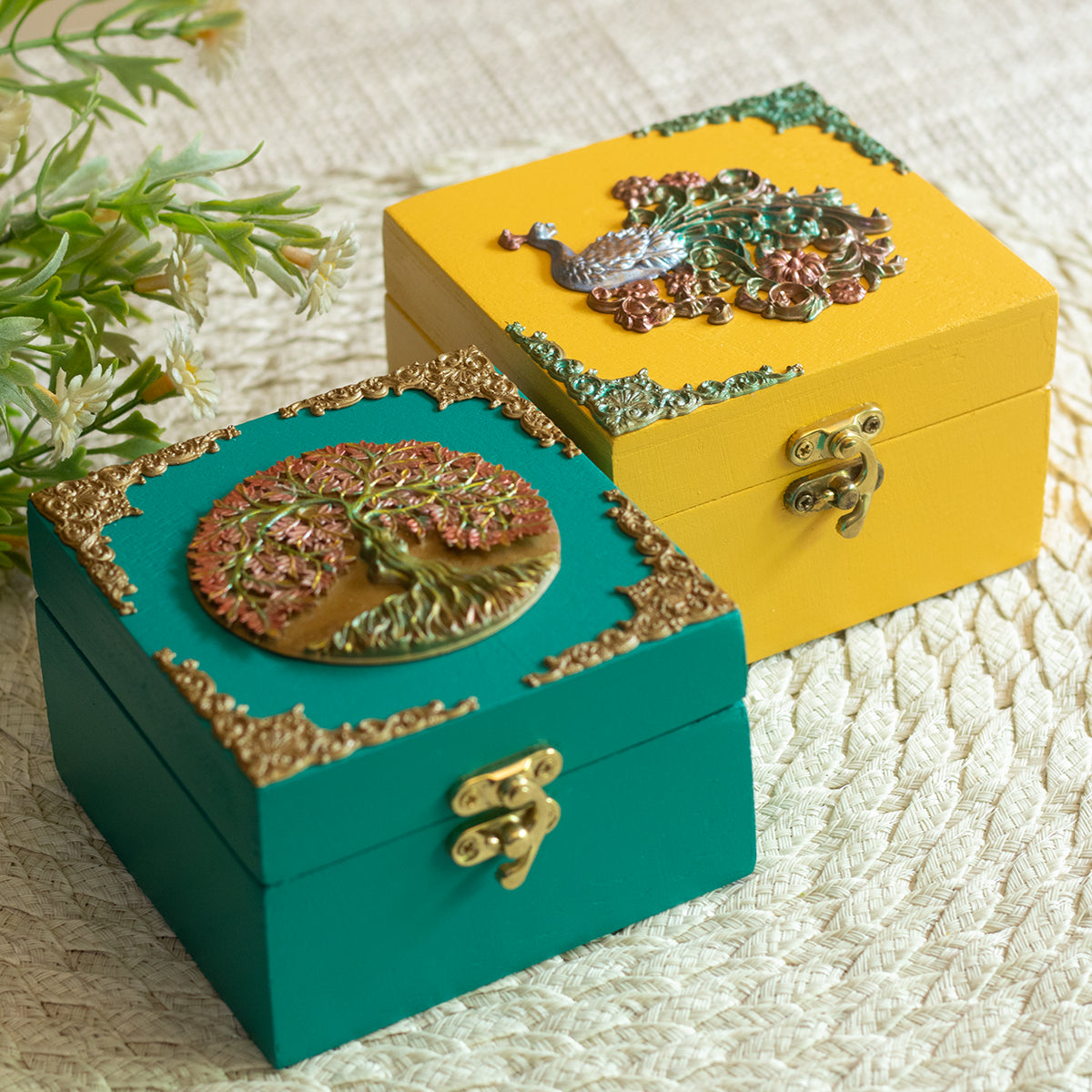 The Festive Boxes - set of 2 (Saffron Yellow & Teal)