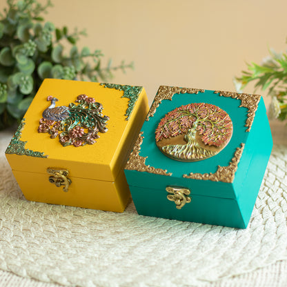The Festive Boxes - set of 2 (Saffron Yellow & Teal)