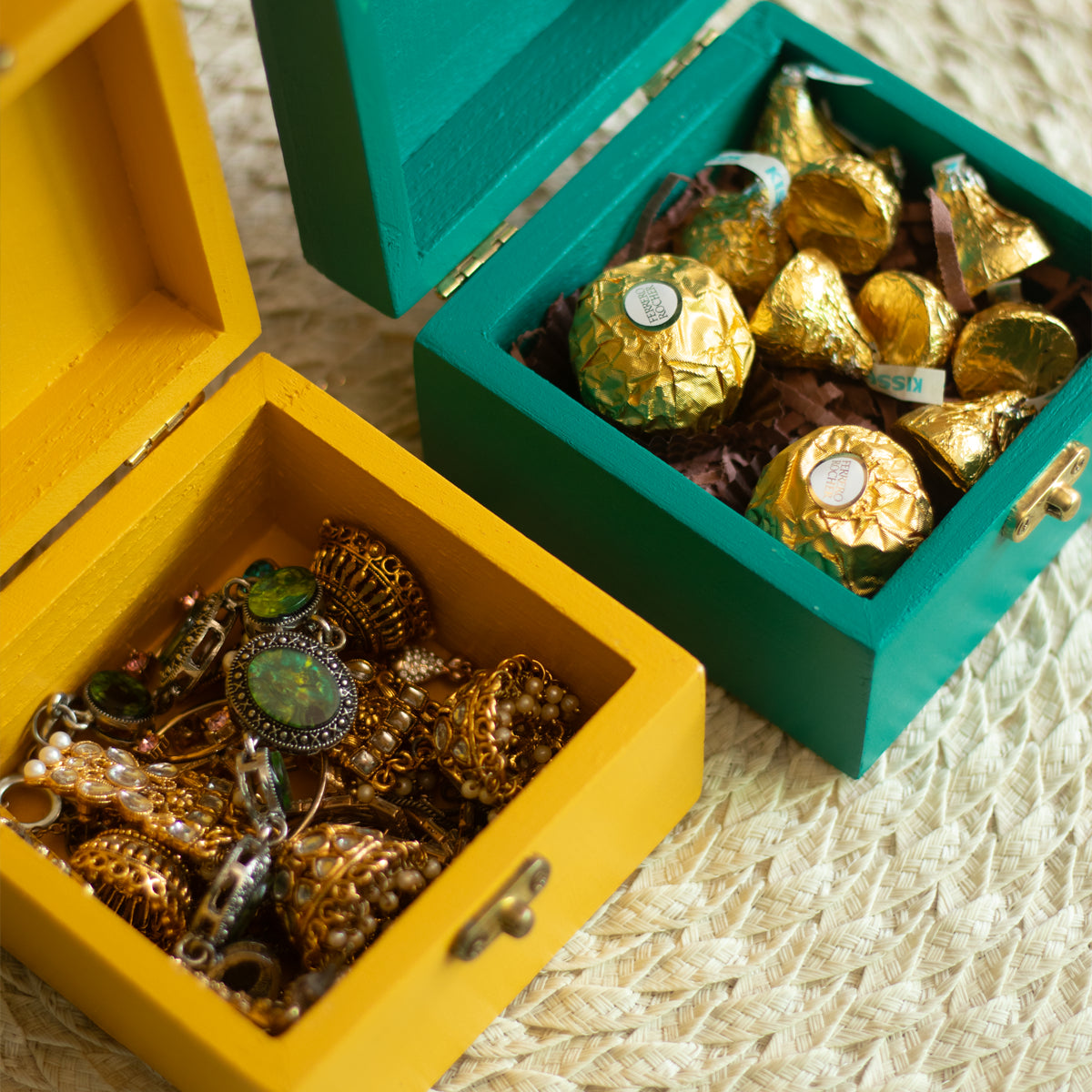 The Festive Boxes - set of 2 (Saffron Yellow & Teal)